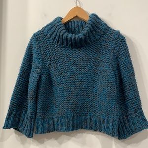 Stambecco Hand Made Wool blend Turtleneck Charcoal/ Blue Cropped size S